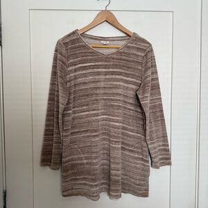 J Jill Pure Velvet Velour Sweater Tunic Womens Sz L Oatmeal Cozy Lounge Neutral